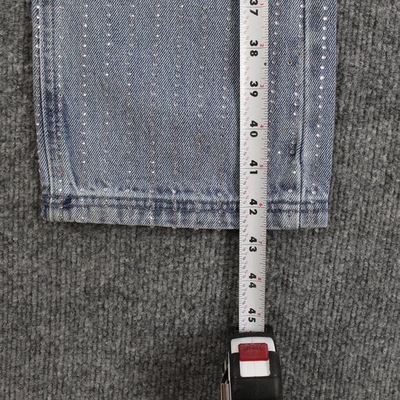 Maniere De Voir Jeans 4 Rhinestone High Rise Straight Leg Blue Denim Sexy - Picture 15 of 16
